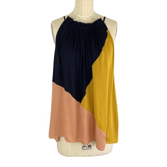 Loft Women's Top Petite PL Colorblock Blue Pink Yellow Halter Tank Blouse Flowy - Picture 3 of 10